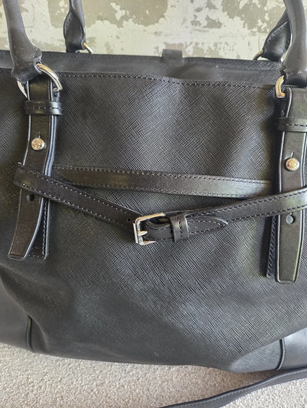 TUMI Villa Saffiano Coated Canvas Laptop Tote Bag Crossbody Strap & Sleeve